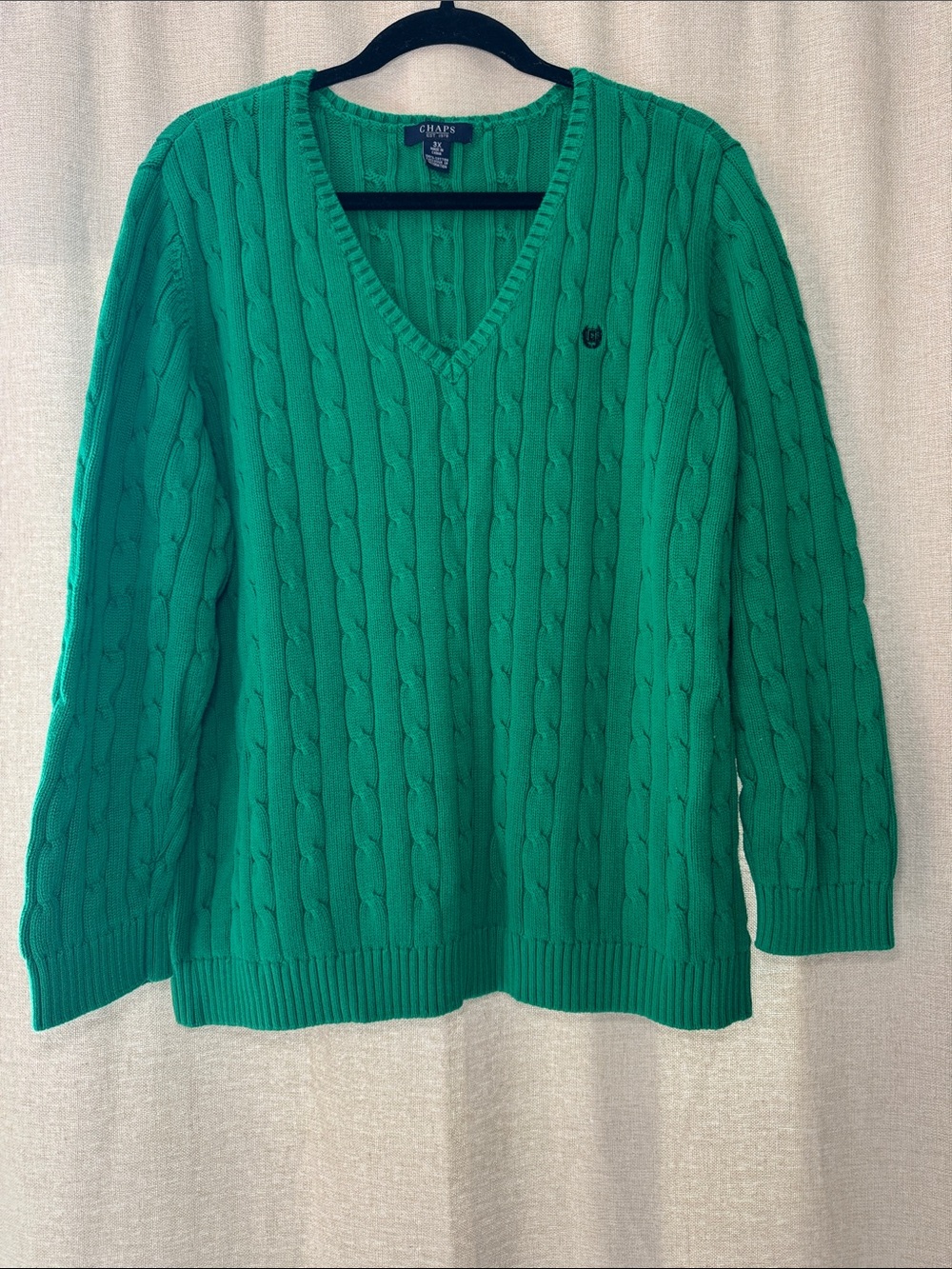 Chaps Women's Bright Green Cable-Knit V-Neck Preppy Classic Sweater Size 3X Plus